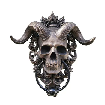 Настенные украшения в стиле панк с черепом и головой барана из смолы, молоток со скелетом, Голова животного, Статуи с черепом, Подвесные Дверные Молотки, Винтажный декор