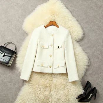 Новая европейская и американская женская одежда на зиму 2022, однобортное модное шерстяное твидовое пальто с множеством карманов с длинным рукавом и множеством карманов