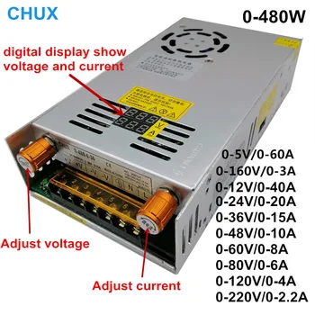 CHUX 480W 5V12V 24V 36V 48V 60V 160 V 80V 120v 220V Регулируемый Импульсный Источник Питания Digital Displa AC DC светодиодный Источник Питания