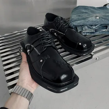 Модная мужская повседневная обувь на металлической шнуровке на толстом каблуке с квадратным носком для вождения, мужские туфли-дерби