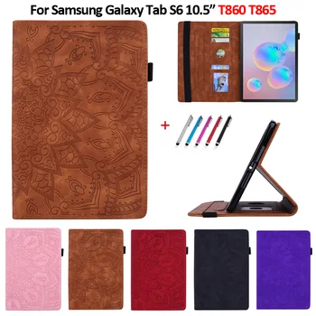 Для Samsung Galaxy Tab S6 10,5 2019 SM-T860 T865 Чехол из искусственной кожи с цветочным 3D тиснением, чехол Funda для Tab S6 Case