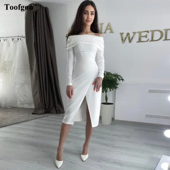 Простые свадебные платья Toofgon Длиной миди с длинными рукавами, Свадебные платья Невесты с разрезом спереди, вечернее платье невесты 2023