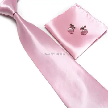 HOOYI 2019 однотонный розовый мужской галстук на шею, запонки, Носовые платки
