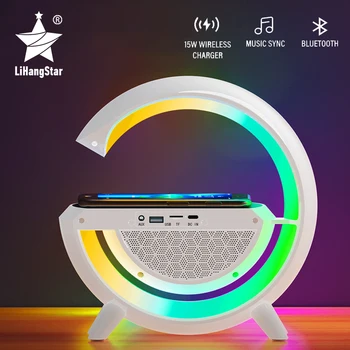Светодиодный Умный RGB Ночник с беспроводным зарядным устройством, Bluetooth Динамик, синхронизация музыки, подходит для украшения спальни, игровой комнаты
