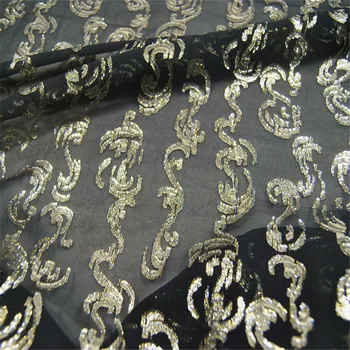 Горячая распродажа Отличное качество Новейший дизайн Отличное качество Черный Цвет Грунта Популярная Шелковая ткань металлик для весеннего женского платья