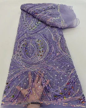 Роскошная кружевная ткань с камнями 2023, Высококачественная африканская вышивка Жениха из бисера, Нигерийская французская кружевная ткань для пошива платья