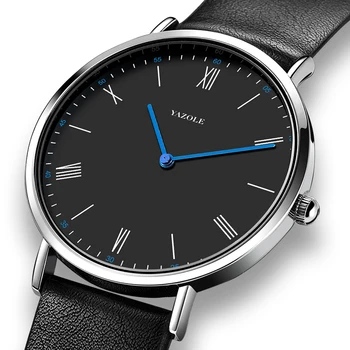 Новые Мужские часы Простые кожаные Кварцевые наручные часы для мужчин, Минималистичные модные Ультратонкие наручные часы, Оригинал YAZOLE Reloj Hombre