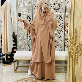 джилбаб для женщин, комплект из 2 предметов, Мусульманское Женское платье-Хиджаб, Одежда для молитвы, Абая, Длинный Химар, Рамадан, Арабская одежда أطقم ملابسسسلامية