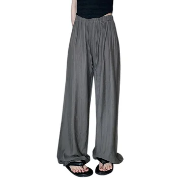 Женские Широкие брюки, прямые брюки, Поясной ремень, Эластичная талия, Летние повседневные брюки с драпировкой