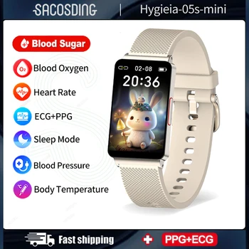 2023 Неинвазивный умный браслет для измерения уровня глюкозы в крови, ЭКГ, 24-часовой пульс, артериальное давление, умные часы, Водонепроницаемые модные умные часы для женщин