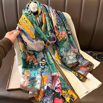 Женский шелковый зимний шарф с роскошным дизайнерским принтом, женская пляжная шаль, шарфы, Модный гладкий платок, женский хиджаб 80x180 см