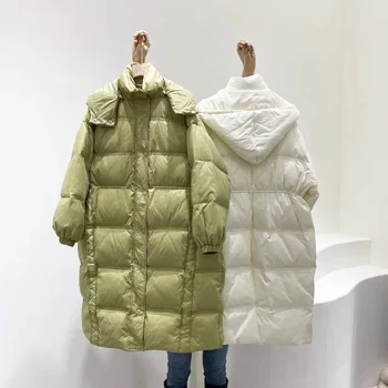 Длинная женская зимняя куртка, утепленные теплые пальто, Женские парки с регулируемой талией 2023 размера Оверсайз, с капюшоном, Повседневная верхняя одежда