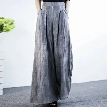 2023 Летние Новые хлопковые и льняные повседневные брюки с принтом в стиле Ретро, с высокой талией, свободные универсальные брюки больших размеров для женщин