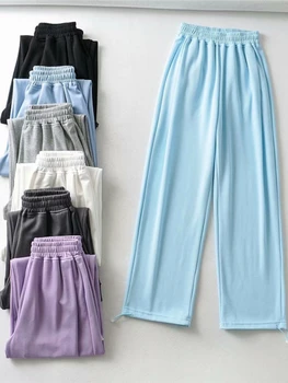 Брюки, новые весенне-летние однотонные спортивные брюки с эластичной резинкой на талии, свободные завязки, длинные спортивные брюки, полихромная модная женская одежда для отдыха