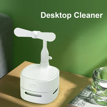 Мини Беспроводной Пылесос для рабочего стола с USB вентилятором, лампой, перезаряжаемой батареей, настольной Пылеуловитель для уборки волос и крошек