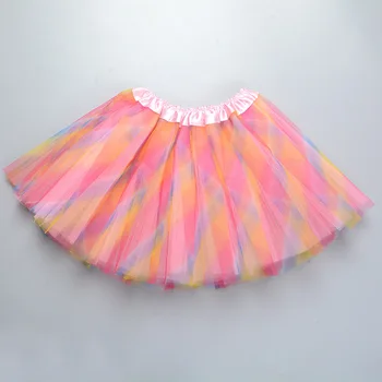 Радужная балетная юбка из органзы для девочек для танцев, детская юбка-пачка от 3 до 12 лет, длина юбки 30 см, а старше 12 лет - 40 см.