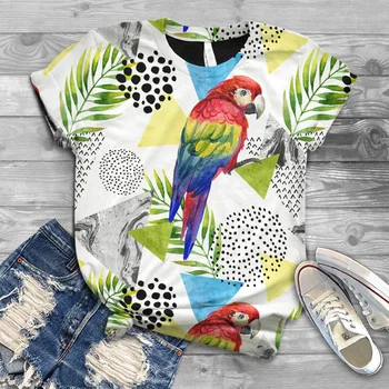 Летняя женская футболка с принтом птицы Харадзюку, Женская одежда, Топ, Модная футболка с короткими рукавами в виде Попугая, Уличный пуловер для отдыха для девочек