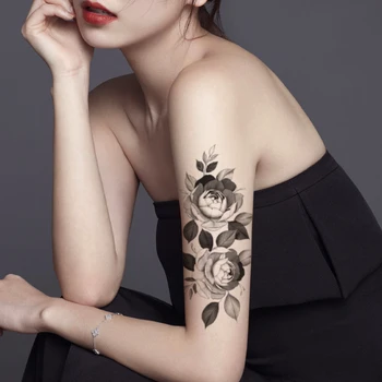 Водонепроницаемая временная татуировка, наклейка с черными простыми цветочными Листьями, Дизайн, Поддельные Татуировки, флэш-татуировки, Руки, Ноги, Боди-арт для женщин, девочек