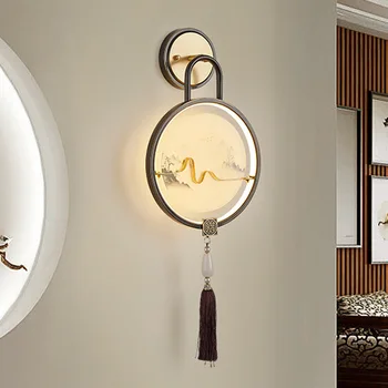 Прикроватный бра для спальни, Медная Новая Китайская Настенная лампа для гостиной, Креативная светодиодная Современная Минималистичная Лестница, светильник для прохода
