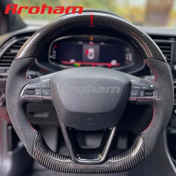 Ручное рулевое колесо из алькантары Aroham из настоящего углеродного волокна для SEAT LEON