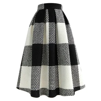 Элегантное клетчатое шерстяное бальное платье для женщин, осень-зима, плотная теплая винтажная юбка-зонтик с высокой талией q55