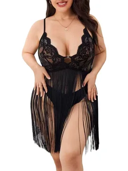 Lchiji Женская Сексуальная Кружевная ночная рубашка Большого Размера Без рукавов, сорочки с ремешками, Пижамное платье
