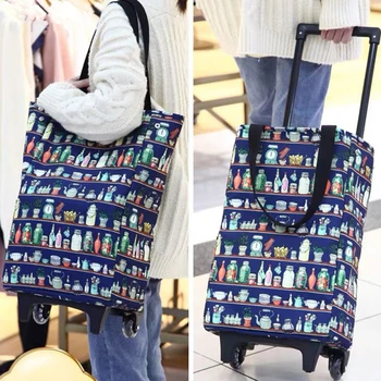 Складная сумка для покупок, Женская Большая Тележка, сумки для покупок, Органайзер, Портативная тележка для овощей, сумки на колесиках для продажи