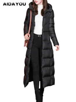 Женское пуховое пальто, удлиняющее и утолщающее осень-зиму, новый стиль, оверлонг до колена, женский корейский стиль ouc3383