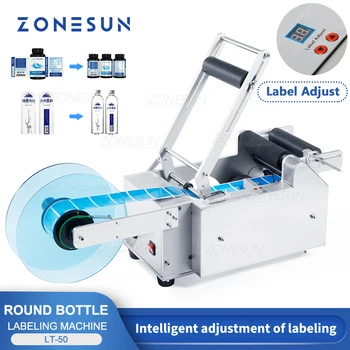 Машина для этикетирования круглых бутылок ZONESUN Машина для наклеивания пластиковых этикеток Машина Для дозирования этикеток Аппликатор этикеток ZS-LT50