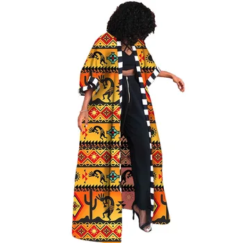 Женский тренч в стиле Харадзюку, Уличная одежда в африканском национальном стиле, Женское пальто, Длинный халат с принтом, Весенне-летняя мода, Свободные