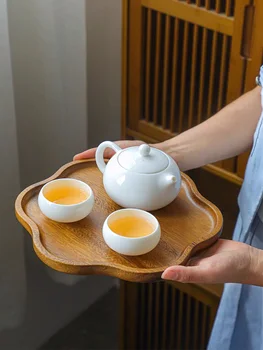 Креативный Деревянный Поднос для чая в форме цветка, Поднос для хранения в японском стиле, Тарелка для торта, Тарелка для закусок, Тарелка для домашних фруктов