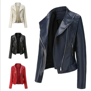 Женские кожаные куртки, приталенные кожаные куртки, ветрозащитные мотоциклетные куртки красного цвета на молнии, элегантные женские куртки