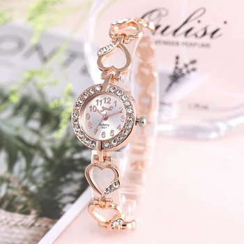 Модные И компактные Новые женские цифровые часы-браслет с бриллиантами и персиковым сердечком, наручные кварцевые женские часы
