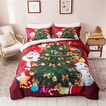 Веселого Рождества, Красный пододеяльник, Мультяшный Санта-Клаус с Рождественской елкой, теплый комплект пододеяльников, Веселого Рождества, Нарядная Спальня