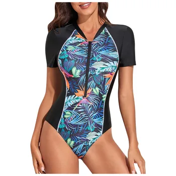 Fashion Women's Short Sleeve Printed Surf Swimsuit Bikini for Beach Vocation купальники женские Traje baño mujer 수영복 여자 2023