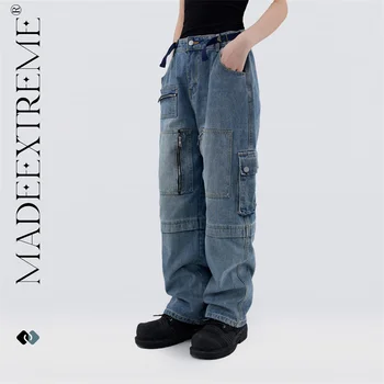 Женские брюки MADEEXTREME, уличная одежда, нейтральные винтажные выстиранные ретро весенне-летние брюки для мужчин, повседневные прямые джинсы для мужчин и женщин