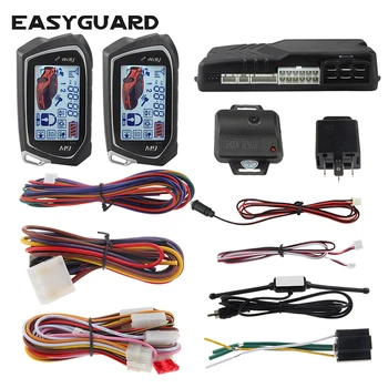 EASYGUARD автоматический старт стоп 2-полосная автомобильная сигнализация с большим ЖК-пейджерным дисплеем, режим турботаймера, ударная/вибрационная сигнализация