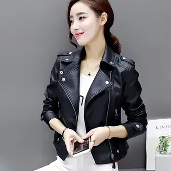 2023 Новая женская мотоциклетная куртка из искусственной кожи, Черная куртка BF в стиле панк, Свободная повседневная укороченная верхняя одежда Q405