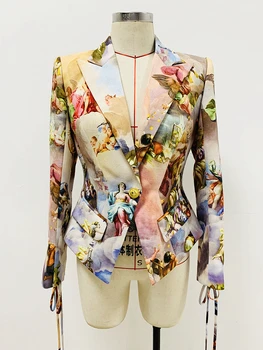 ХАЙ-СТРИТ, Новейшая мода 2023, Дизайнерская куртка, Женский приталенный Блейзер с веревочной шнуровкой и принтом в стиле Ренессанса