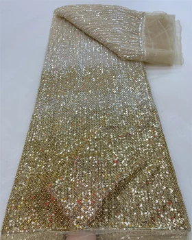 2023 Элегантная Кружевная ткань с тяжелыми блестками и бисером, Нигерийская 3D вышивка, Сетчатая кружевная ткань для свадебных платьев