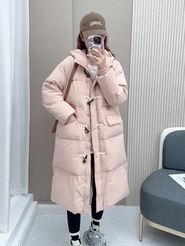 Зимняя новая женская пуховая куртка, супер теплый карман с капюшоном, женское пальто из белого утиного пуха, свободное корейское пальто