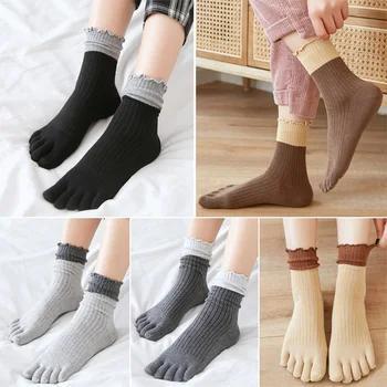 5 пар женских носков с пятью пальцами, хлопковая винтовая трубка, Милые женские носки с разрезным носком