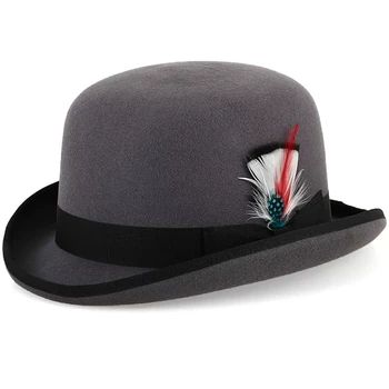 100% Шерстяная шляпа-дерби, мужская и женская шляпа-котелок с большой головой, костюм для Вечеринки на Хэллоуин для взрослых, Унисекс, Бомбин-Шляпа