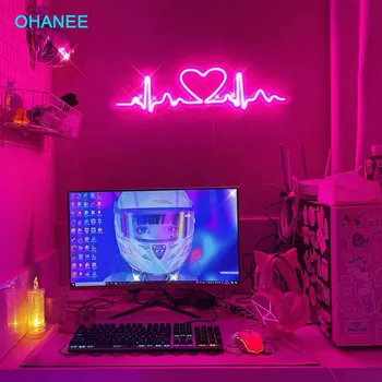 OHANEE Cardiogram Love Heart светодиодные неоновые вывески для декора игровой комнаты, вечерние украшения спальни, неоновые игровые вывески