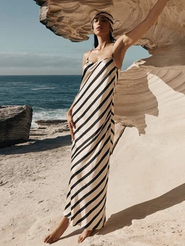 Женское длинное пляжное платье с принтом зебры, Элегантные атласные тонкие платья Макси на бретельках, Летние вечерние платья без рукавов 2023 года. Наряды