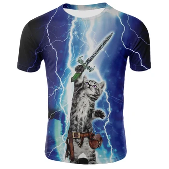 Мужская футболка Galaxy Space Lightning Cat 3d 2022 Для Мужчин И женщин, мужская рубашка с животными, Уличная одежда, топы Harajuku, футболка с короткими рукавами