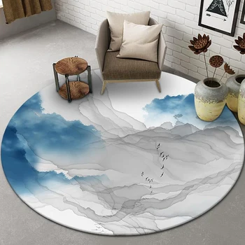 Китайский круглый ковер с пейзажной живописью, прикроватное вакуумное одеяло, можно стирать вручную и стирать в машине, нескользящий коврик alfombra
