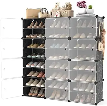 Органайзер для обуви с дверцей, шкаф для хранения обуви на 80 пар, простая сборка, пластиковый Регулируемый Органайзер для хранения обуви, Штабелируемый Комплект