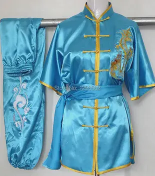 унисекс, одежда для шаолиньского кунг-фу, костюмы с вышивкой дракона, комплекты одежды для боевых искусств, высококачественный синий