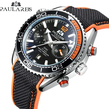 PAULAREIS Новые спортивные повседневные мужские часы из сплава, светящиеся автоматические механические часы, оранжевые круглые мужские наручные часы